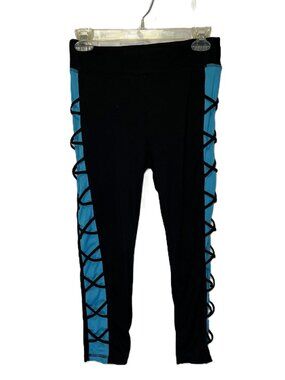 Cascade Blue Capri Yoga Pants Womens SM Black Blue Leggings Gym Workout Stretch